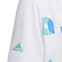 Adidas Junior Graphic Print Golf Polo Shirt HC0250 -FootJ Golf Shop HC0250 4 APPAREL Photography DetailView1 white