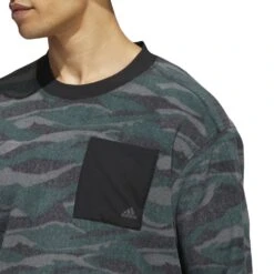 Adidas Texture Print Crew Neck Golf Pullover HF6523 -FootJ Golf Shop HF6523 8 APPAREL OnModel DetailView1 white